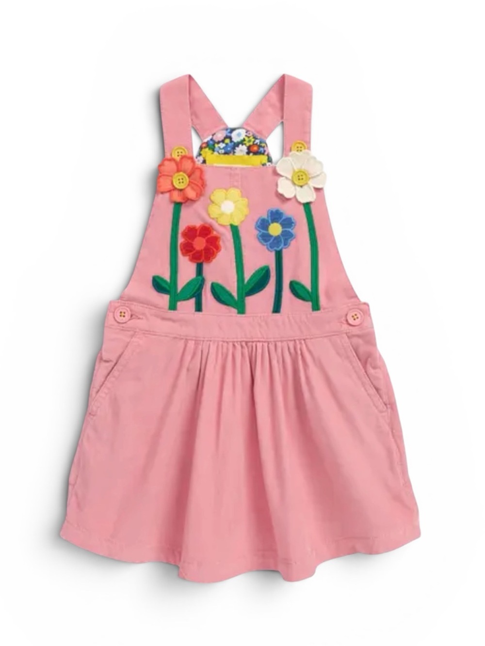 Mini Boden Embroidered Floral Applique Pink Corduroy Jumper Dress Size 4